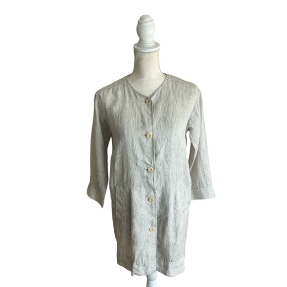 Eileen Fisher 100% Organic Linen Slub Stripe Coat - Picture 1 of 11
